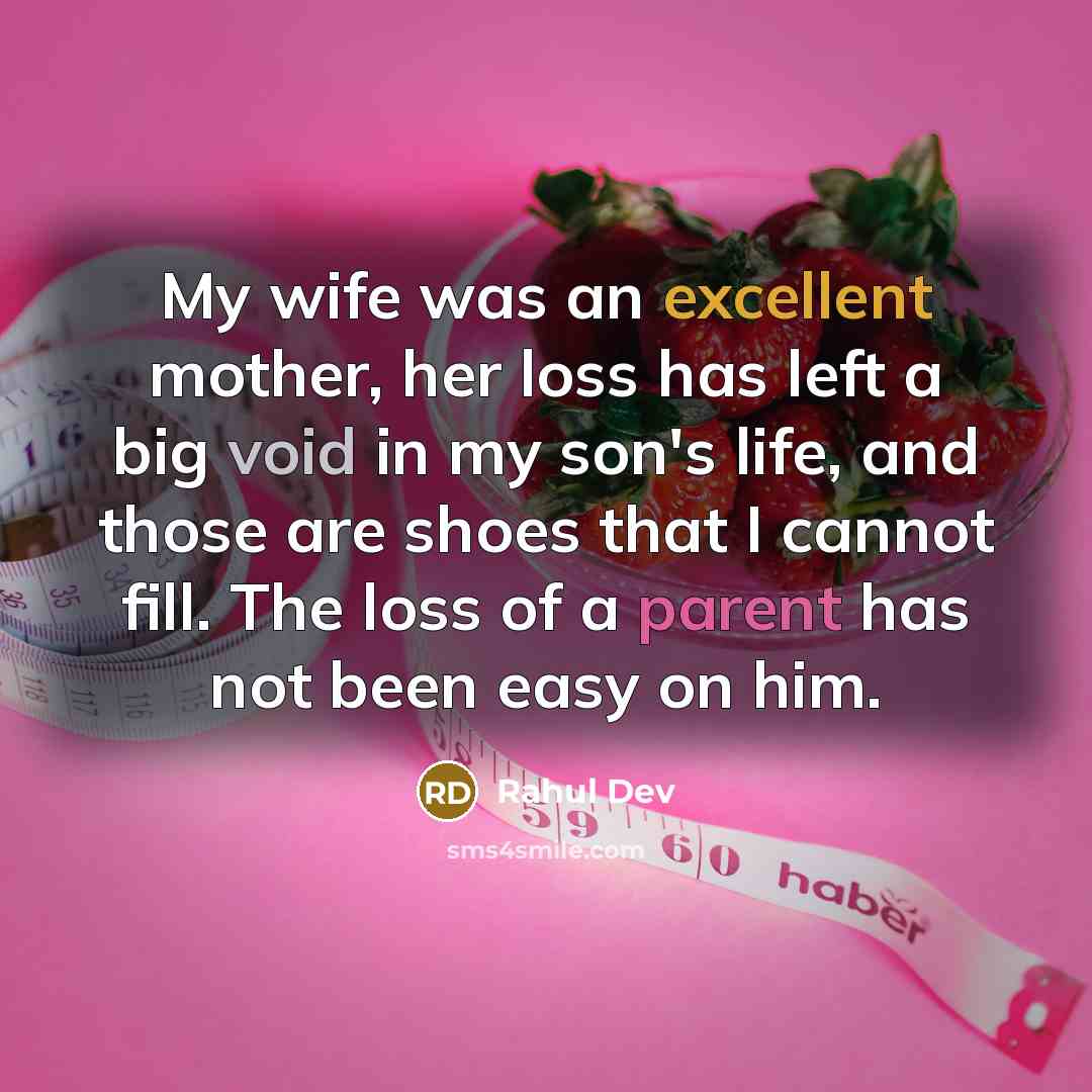 “My wife was an excellent mother, her loss has left a big void in my son's life, and those are shoes that I cannot fill. The loss of a parent has not been easy on him.” quote by Rahul Dev