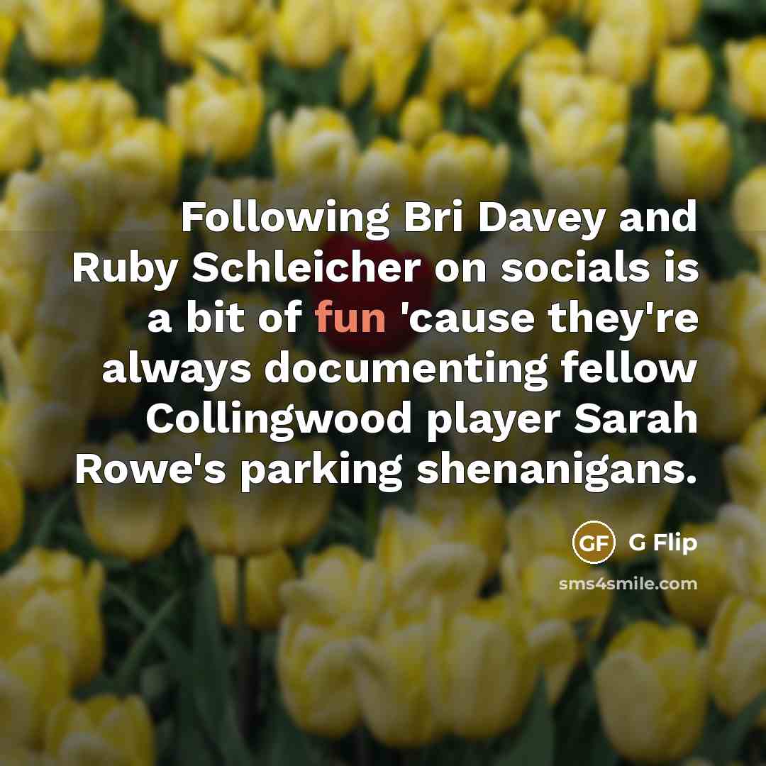 “Following Bri Davey and Ruby Schleicher on socials is a bit of fun 'cause they're always documenting fellow Collingwood player Sarah Rowe's parking shenanigans.” quote by G Flip