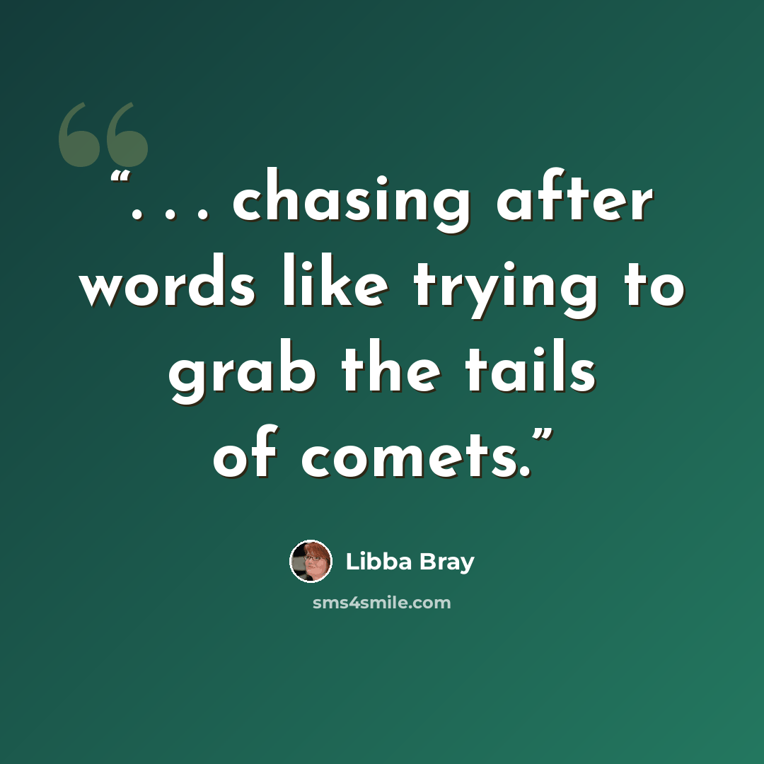 “. . . chasing after words like trying to grab the tails of comets.” quote by Libba Bray