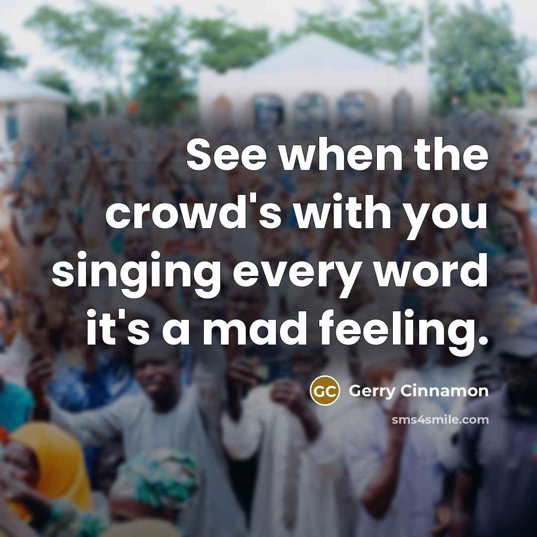 “See when the crowd's with you singing every word it's a mad feeling.” quote by Gerry Cinnamon