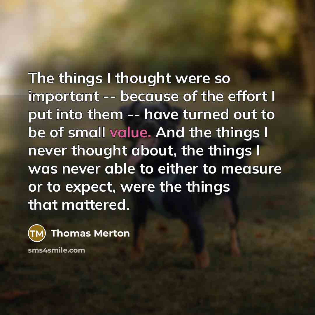 “The things I thought were so important -- because of the effort I put into them -- have turned out to be of small value. And the things I never thought about, the things I was never able to either to measure or to expect, were the things that mattered.” quote by Thomas Merton