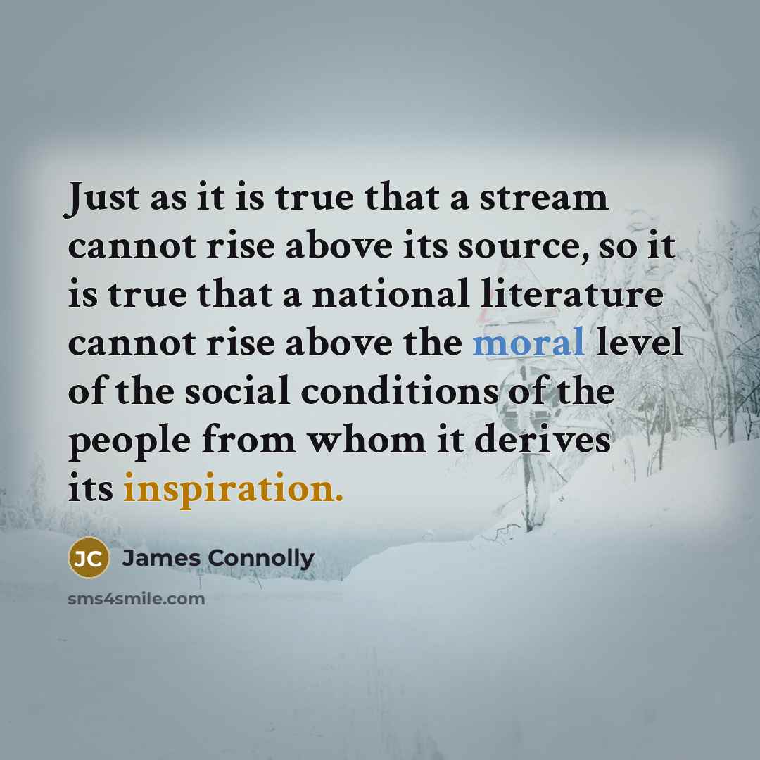 “Just as it is true that a stream cannot rise above its source, so it is true that a national literature cannot rise above the moral level of the social conditions of the people from whom it derives its inspiration.” quote by James Connolly
