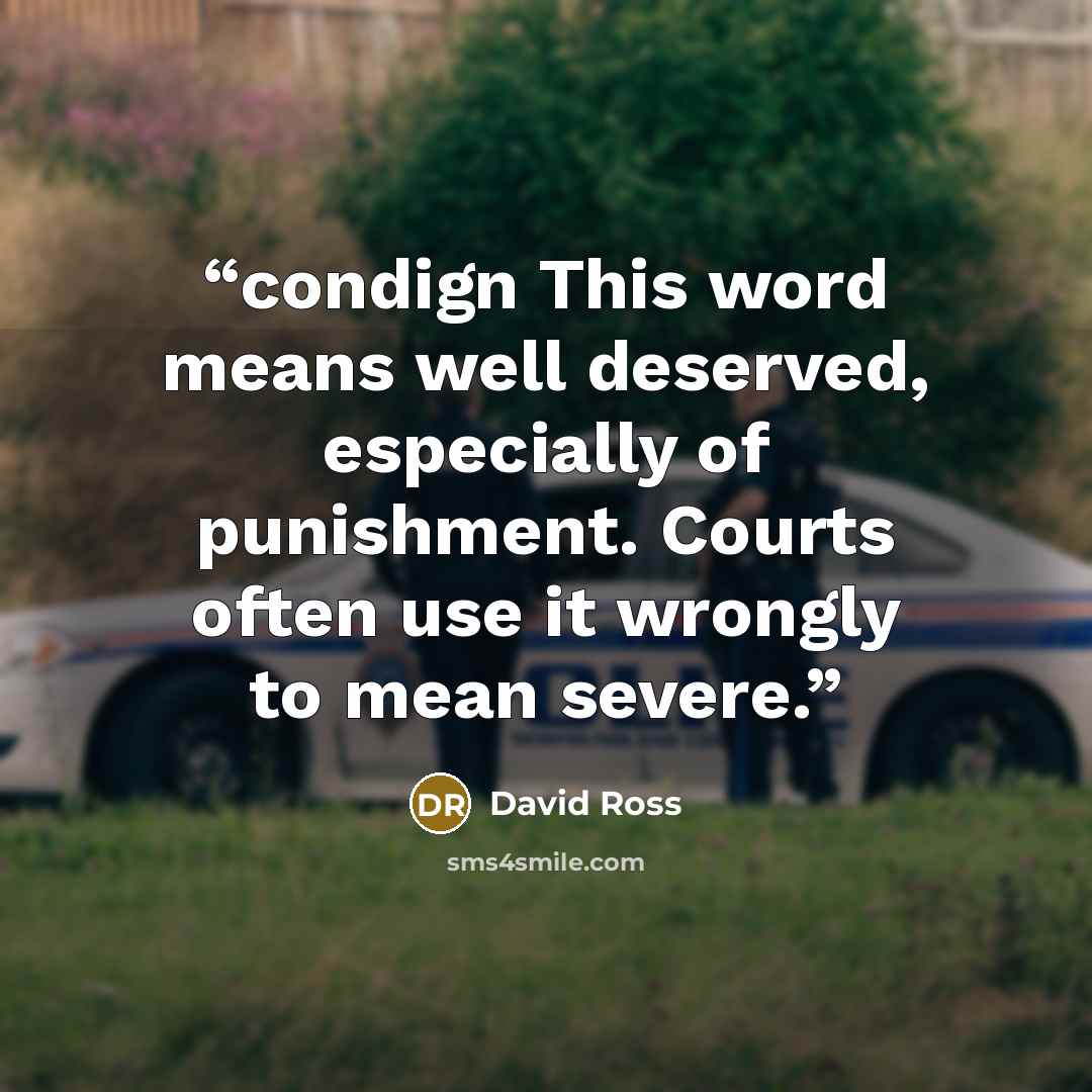 “condign This word means well deserved, especially of punishment. Courts often use it wrongly to mean severe.” quote by David Ross