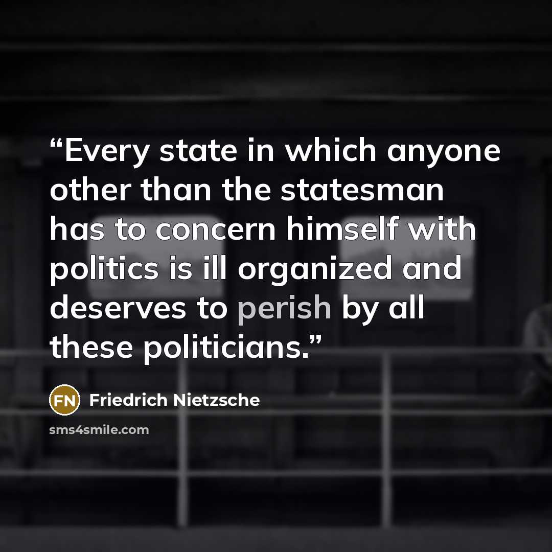 “Every state in which anyone other than the statesman has to concern himself with politics is ill organized and deserves to perish by all these politicians.” quote by Friedrich Nietzsche