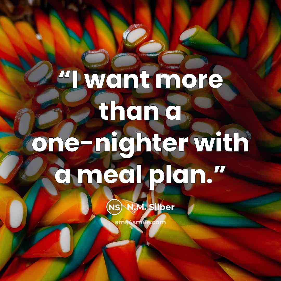 “I want more than a one-nighter with a meal plan.” quote by N.M. Silber