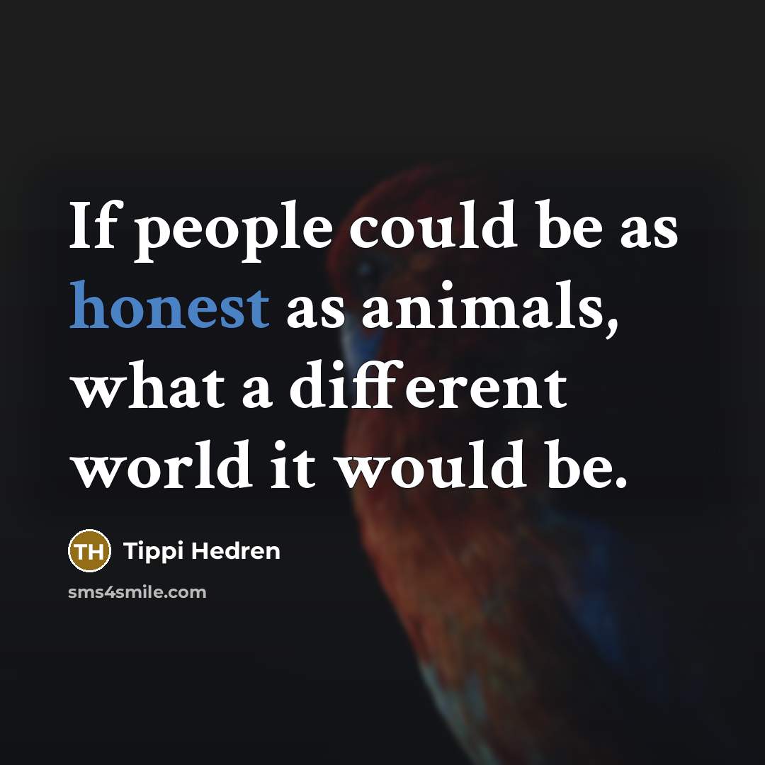 “If people could be as honest as animals, what a different world it would be.” quote by Tippi Hedren