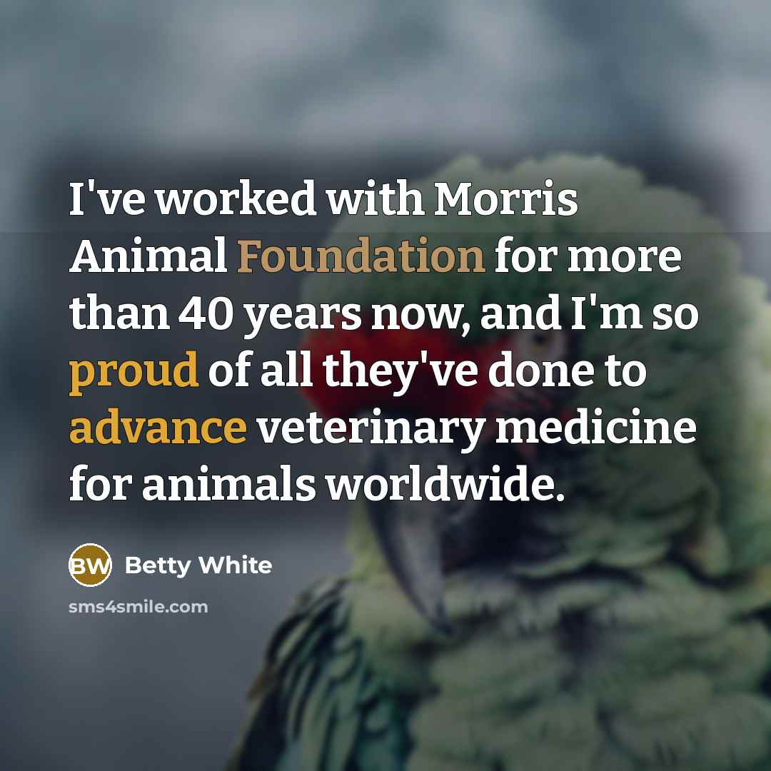 “I've worked with Morris Animal Foundation for more than 40 years now, and I'm so proud of all they've done to advance veterinary medicine for animals worldwide.” quote by Betty White