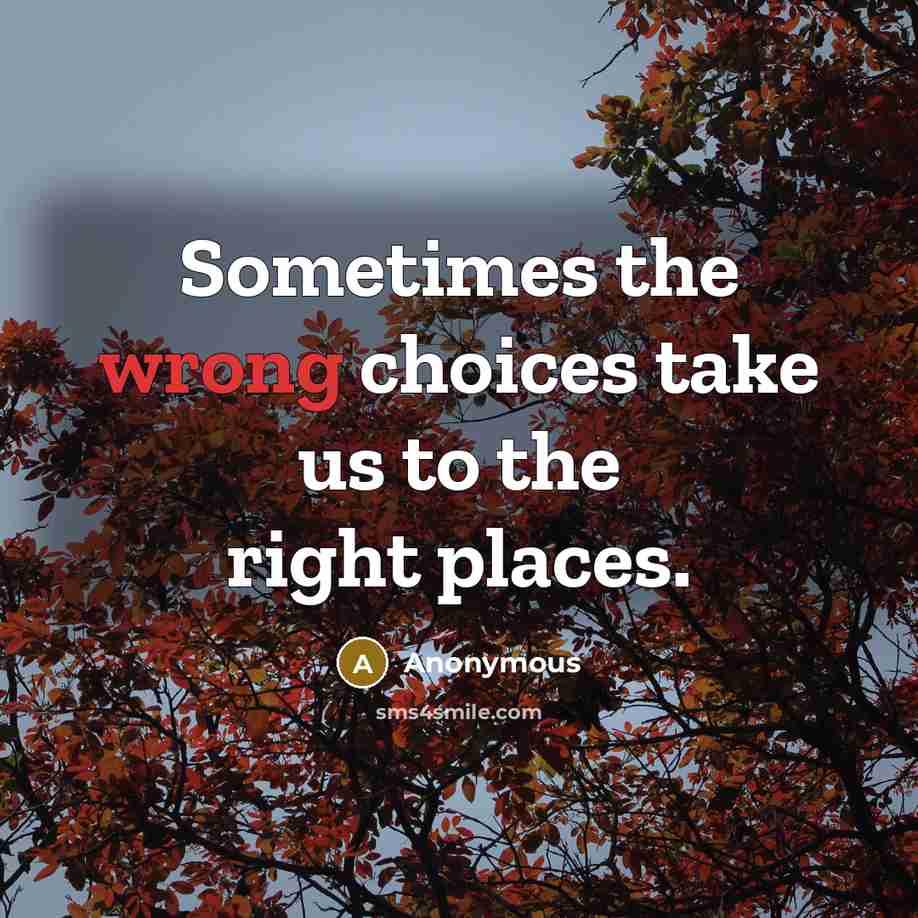 “Sometimes the wrong choices take us to the right places.” quote by Anonymous