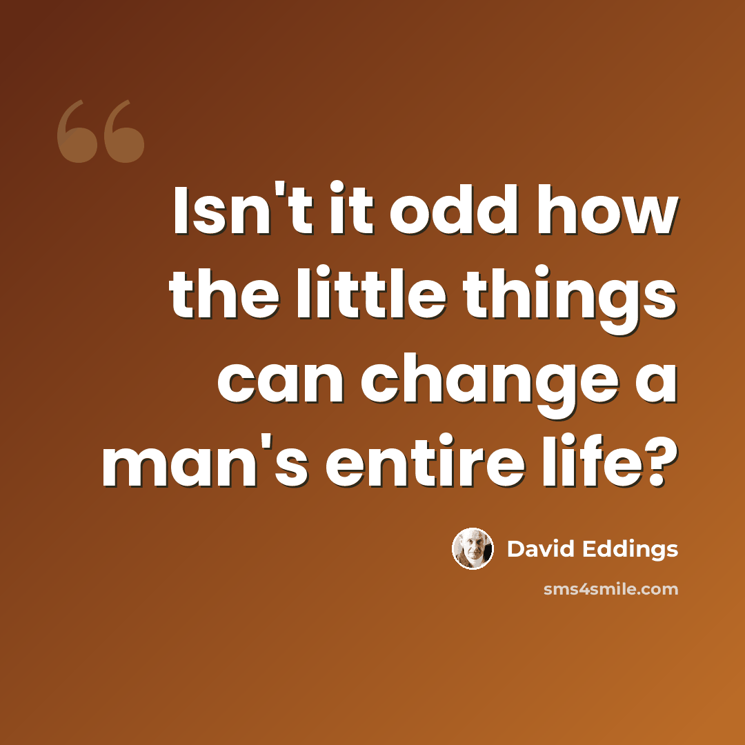 “Isn't it odd how the little things can change a man's entire life?” quote by David Eddings