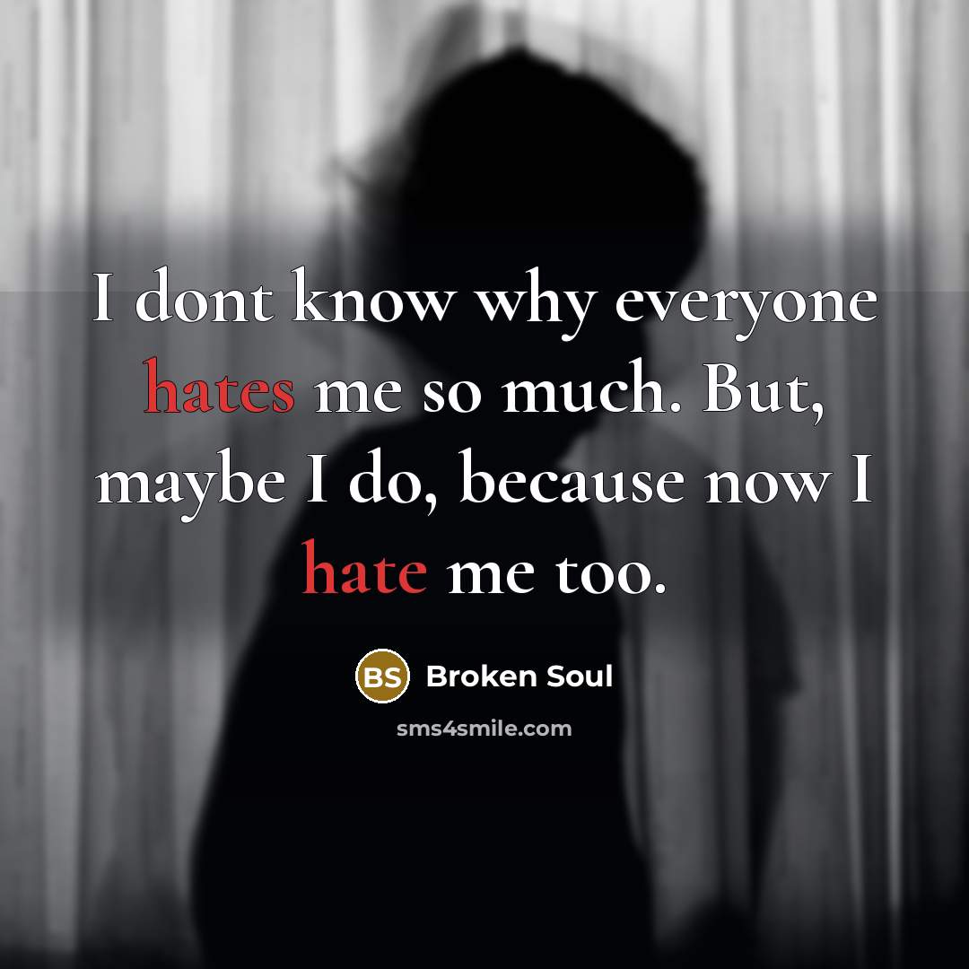 “I dont know why everyone hates me so much. But, maybe I do, because now I hate me too.” quote by Broken Soul