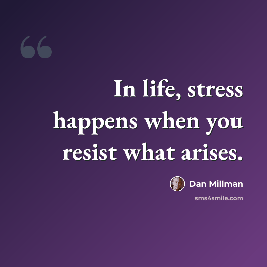“In life, stress happens when you resist what arises.” quote by Dan Millman