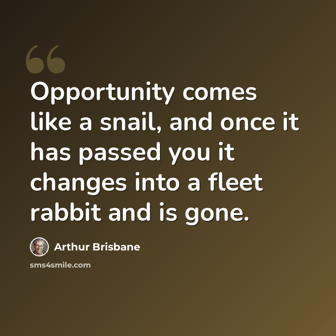 “Opportunity comes like a snail, and once it has passed you it changes into a fleet rabbit and is gone.” quote by Arthur Brisbane