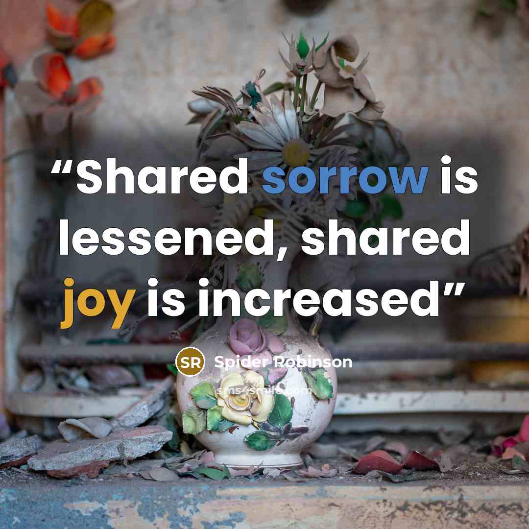 “Shared sorrow is lessened, shared joy is increased” quote by Spider Robinson