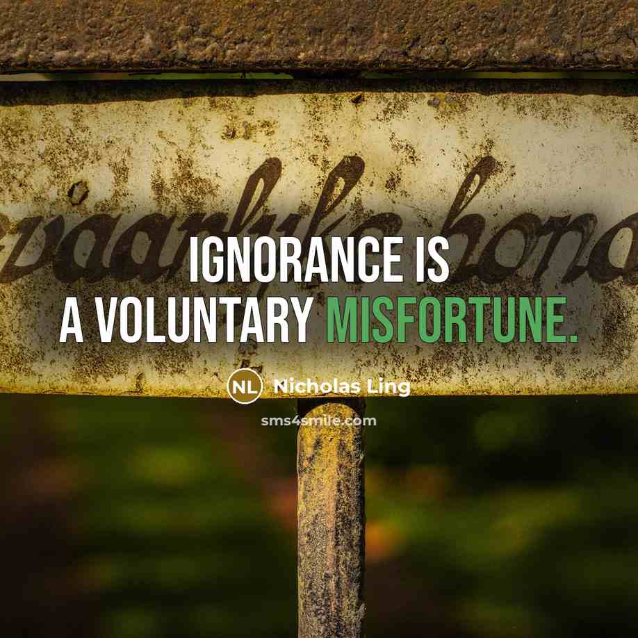 “Ignorance is a voluntary misfortune.” quote by Nicholas Ling