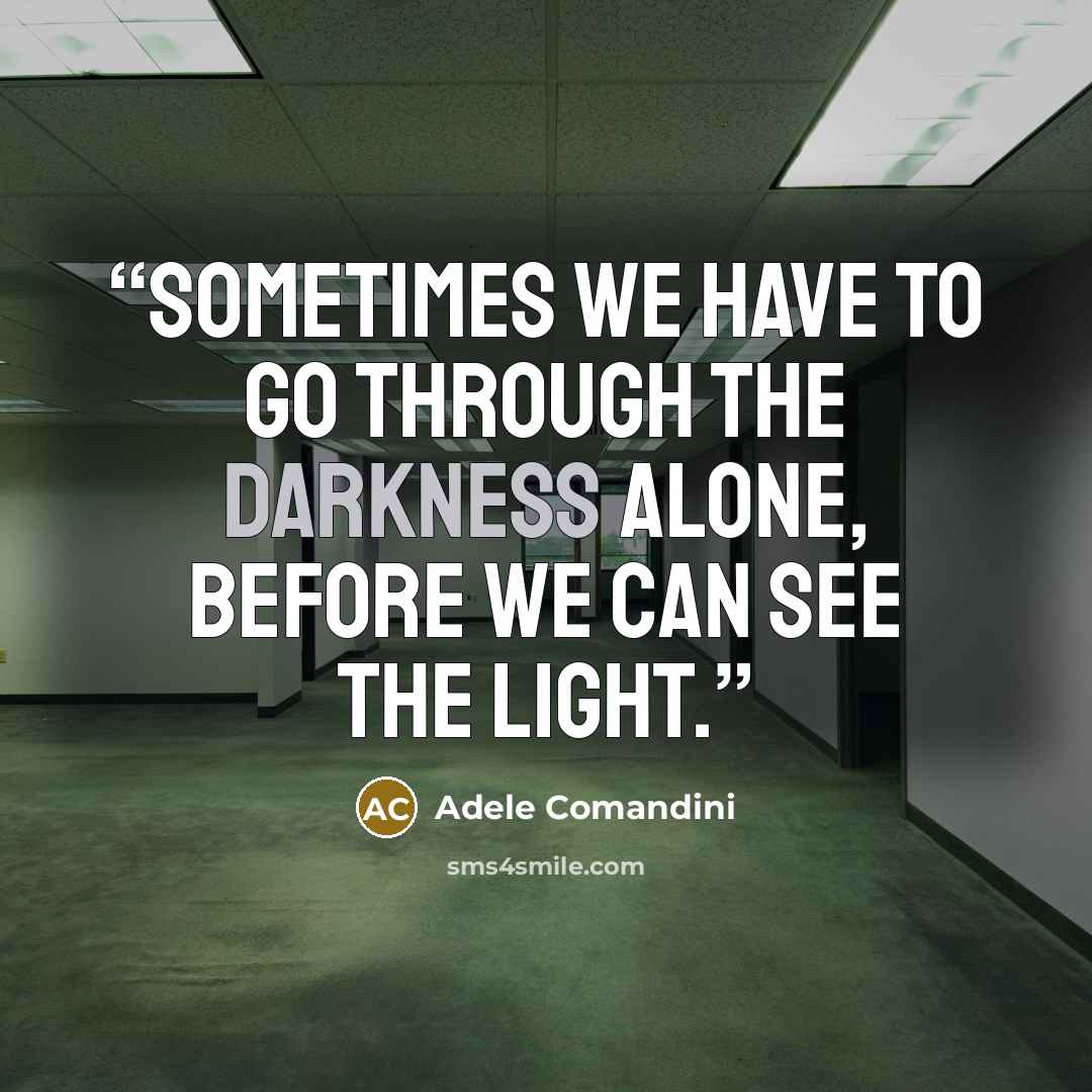 “Sometimes we have to go through the darkness alone, before we can see the light.” quote by Adele Comandini