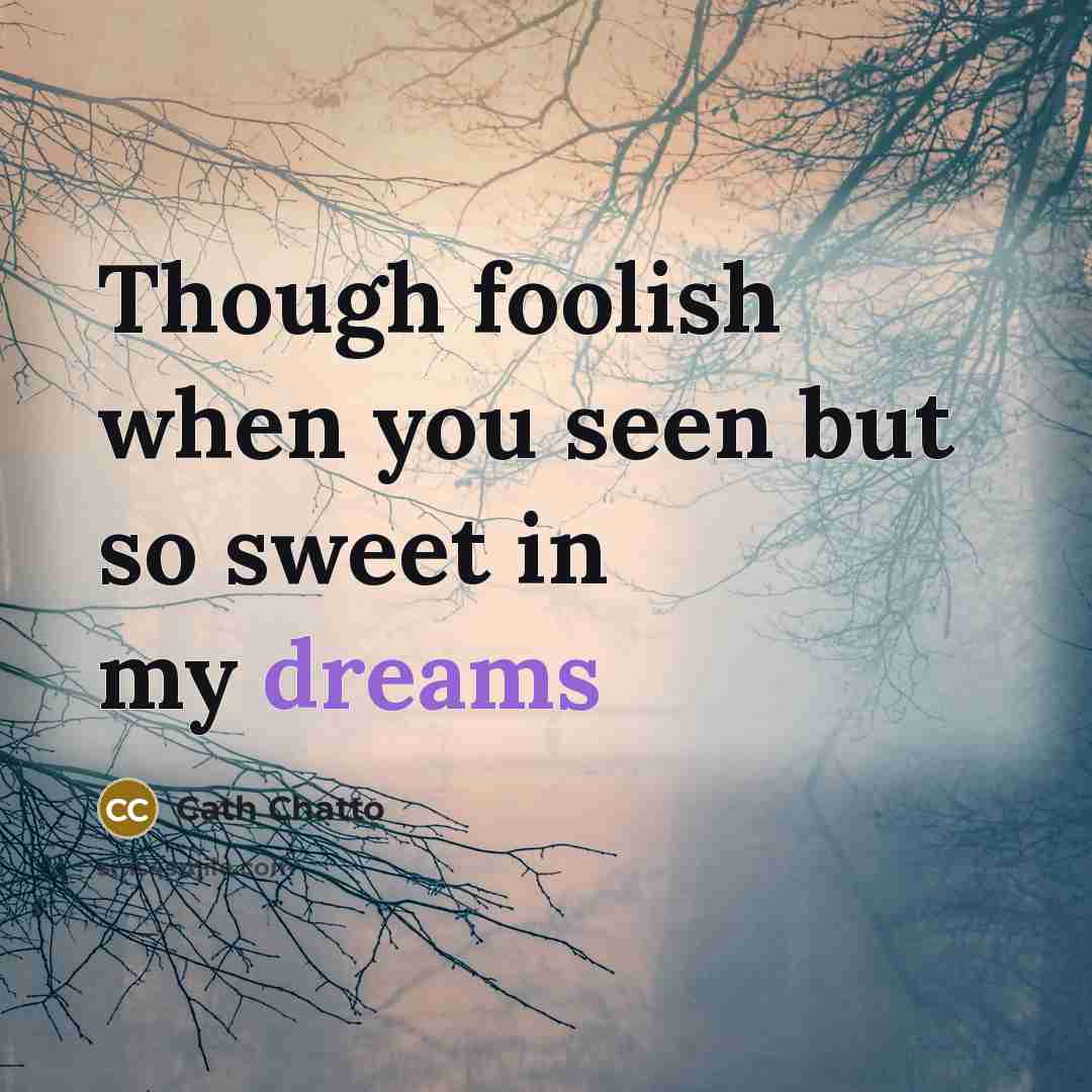 “Though foolish when you seen but so sweet in my dreams” quote by Cath Chatto
