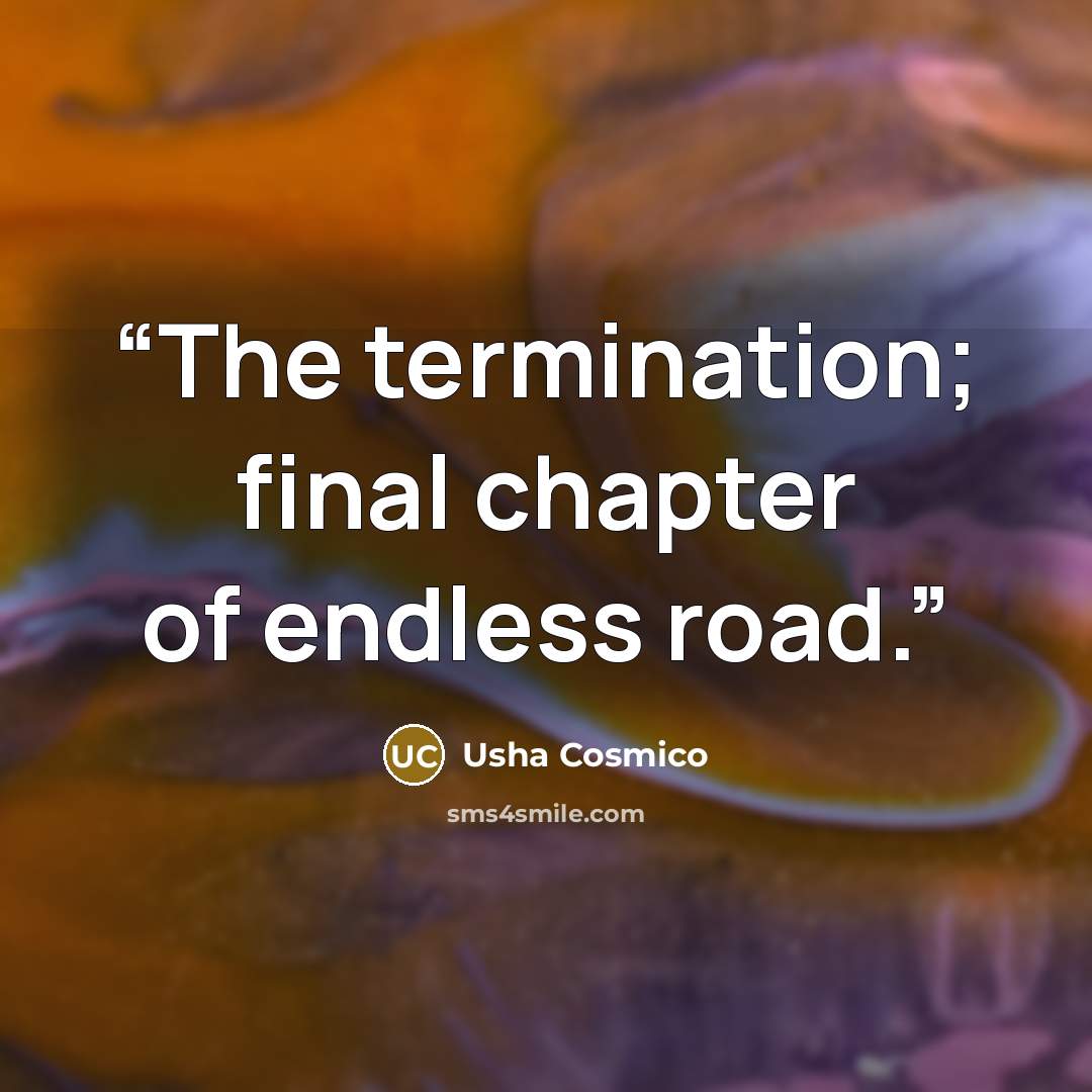 “The termination; final chapter of endless road.” quote by Usha Cosmico