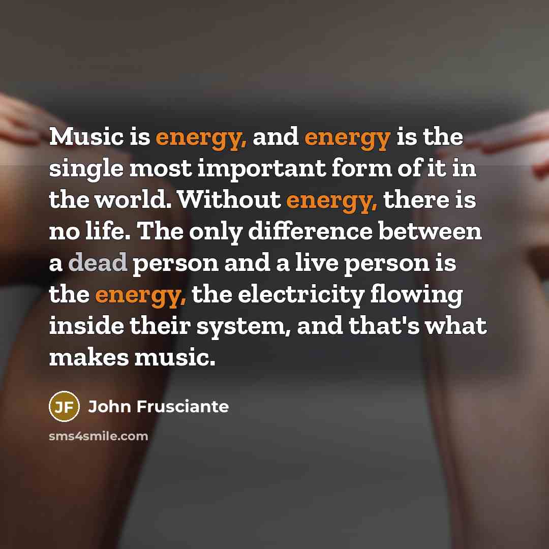 “Music is energy, and energy is the single most important form of it in the world. Without energy, there is no life. The only difference between a dead person and a live person is the energy, the electricity flowing inside their system, and that's what makes music.” quote by John Frusciante