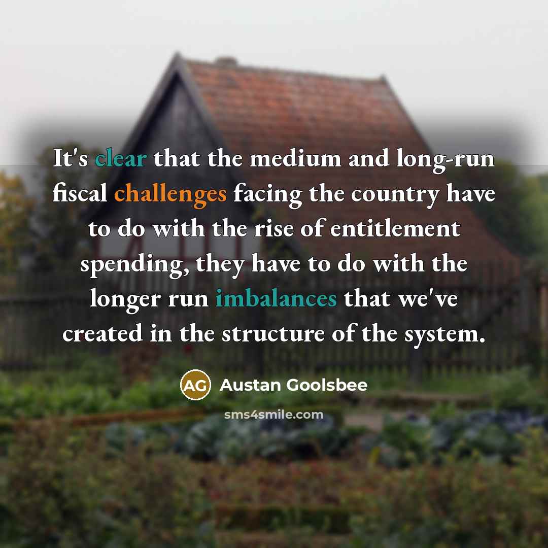 “It's clear that the medium and long-run fiscal challenges facing the country have to do with the rise of entitlement spending, they have to do with the longer run imbalances that we've created in the structure of the system.” quote by Austan Goolsbee