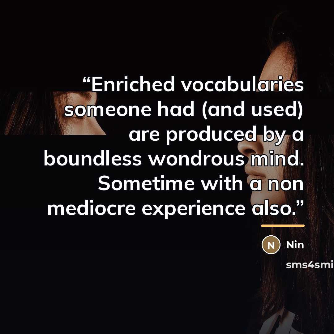 “Enriched vocabularies someone had (and used) are produced by a boundless wondrous mind. Sometime with a non mediocre experience also.” quote by Nin
