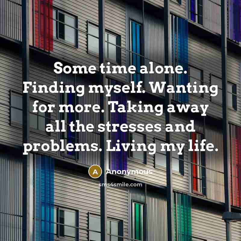 “Some time alone. Finding myself. Wanting for more. Taking away all the stresses and problems. Living my life.” quote by Anonymous