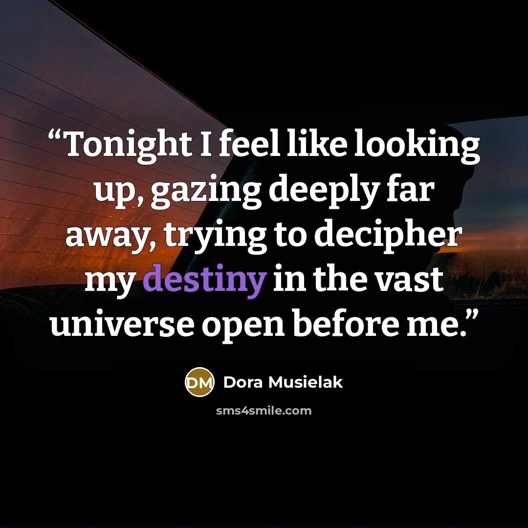 “Tonight I feel like looking up, gazing deeply far away, trying to decipher my destiny in the vast universe open before me.” quote by Dora Musielak