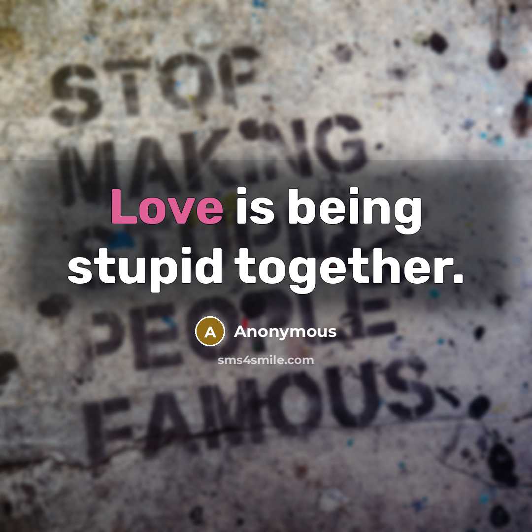 “Love is being stupid together.” quote by Anonymous