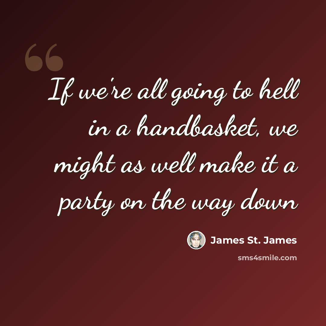 “If we're all going to hell in a handbasket, we might as well make it a party on the way down” quote by James St. James