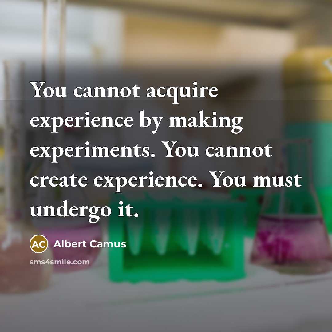 “You cannot acquire experience by making experiments. You cannot create experience. You must undergo it.” quote by Albert Camus