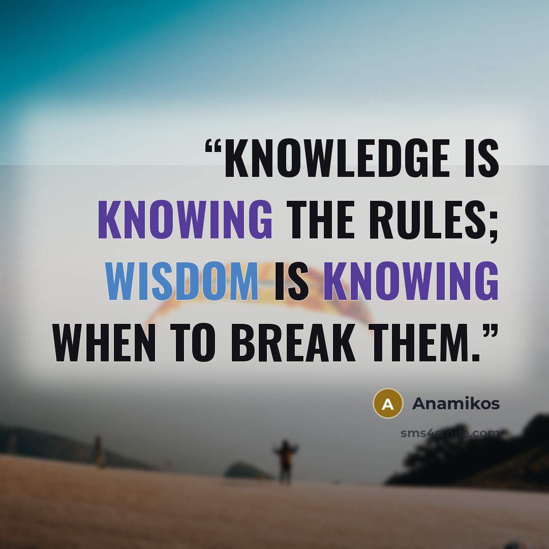 “Knowledge is knowing the rules; wisdom is knowing when to break them.” quote by Anamikos