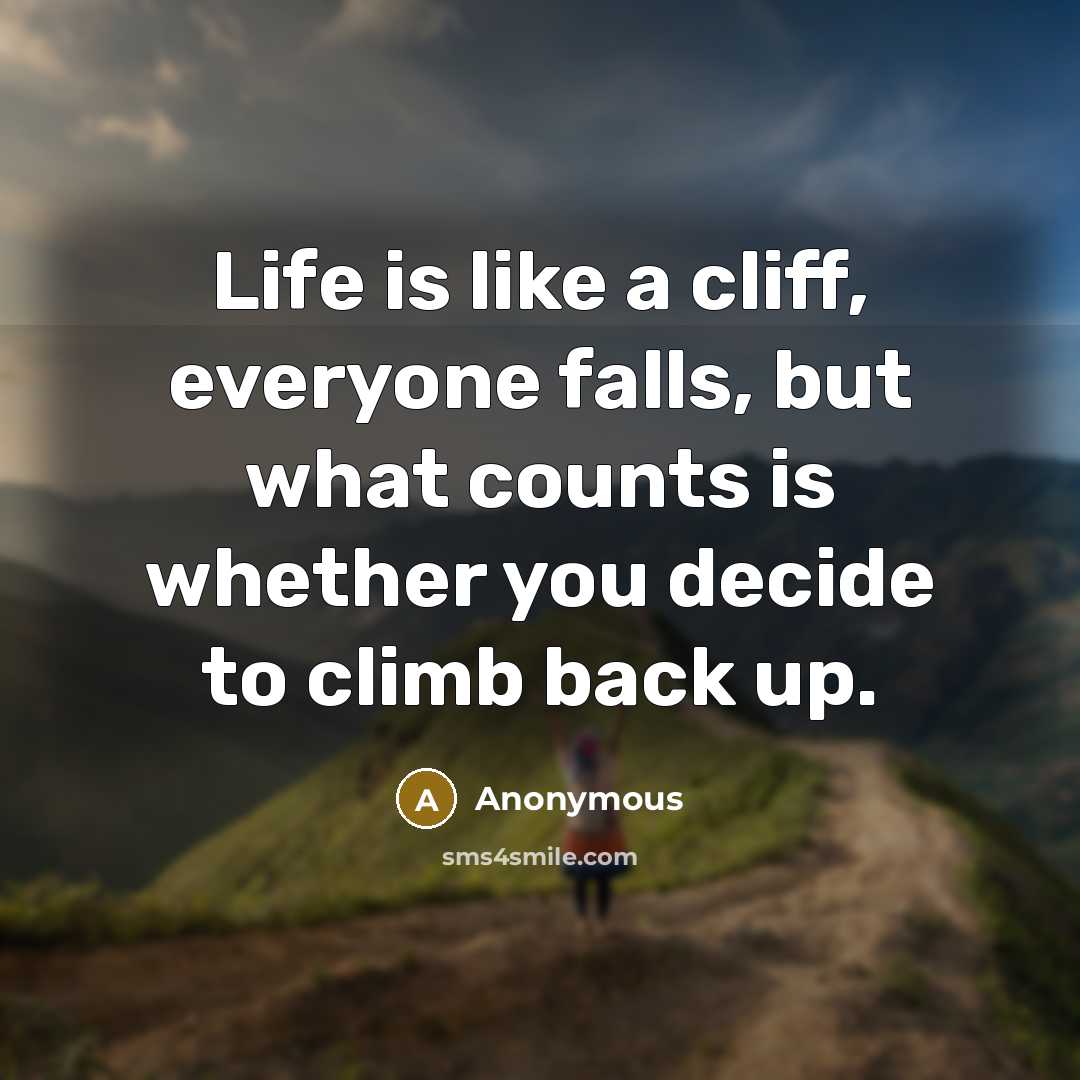 “Life is like a cliff, everyone falls, but what counts is whether you decide to climb back up.” quote by Anonymous