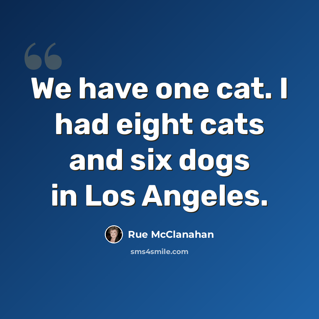 “We have one cat. I had eight cats and six dogs in Los Angeles.” quote by Rue McClanahan