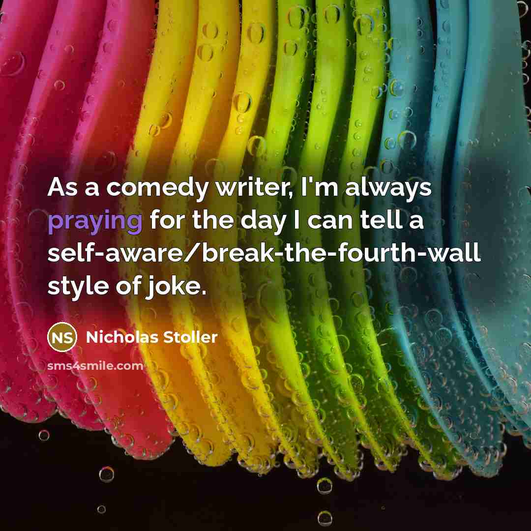 “As a comedy writer, I'm always praying for the day I can tell a self-aware/break-the-fourth-wall style of joke.” quote by Nicholas Stoller