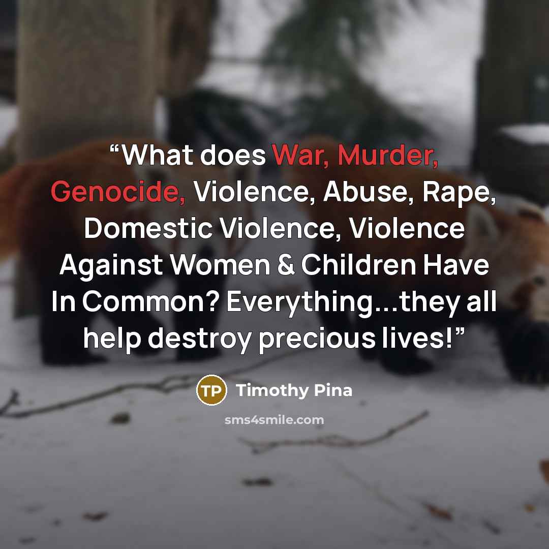 “What does War, Murder, Genocide, Violence, Abuse, Rape, Domestic Violence, Violence Against Women & Children Have In Common? Everything...they all help destroy precious lives!” quote by Timothy Pina