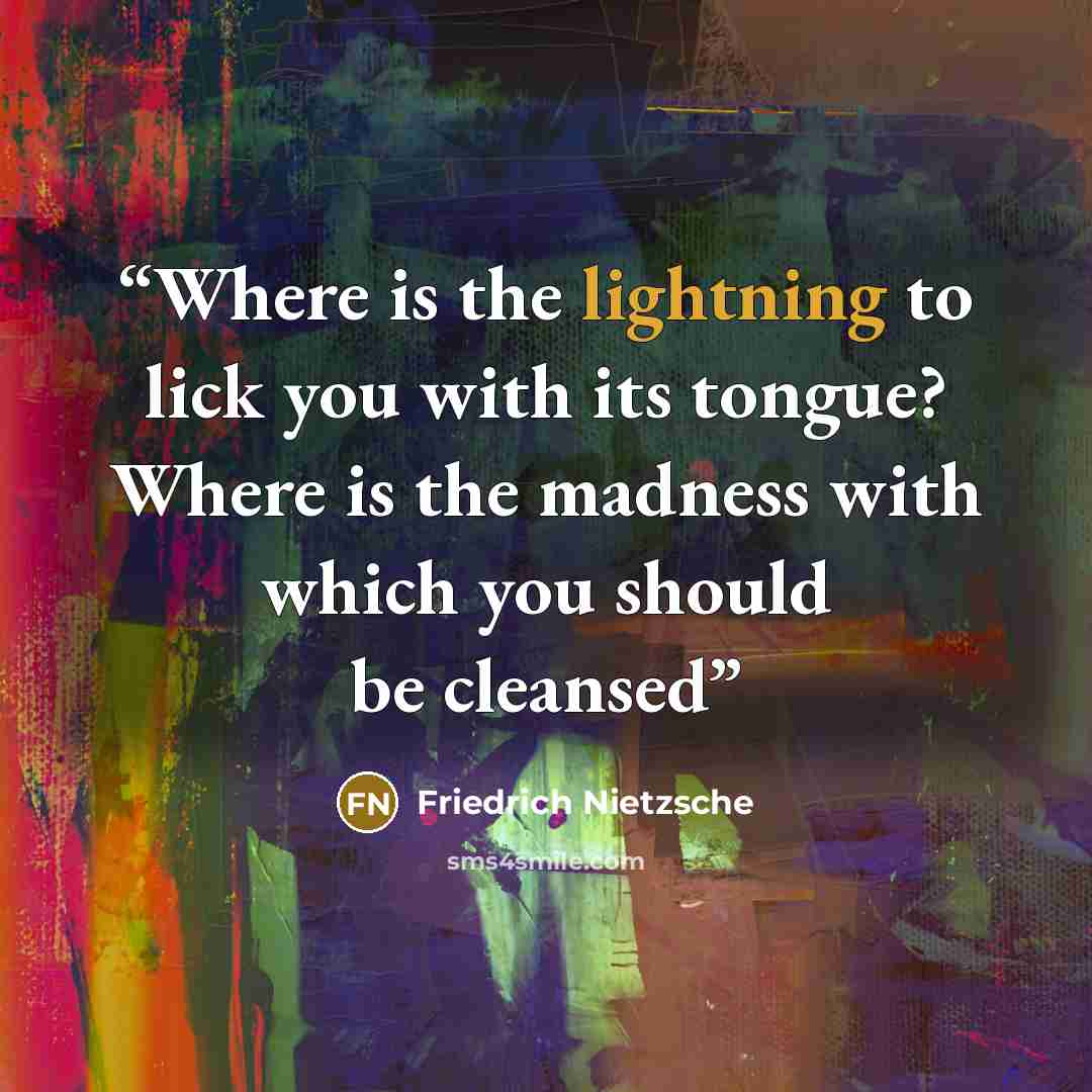 “Where is the lightning to lick you with its tongue? Where is the madness with which you should be cleansed” quote by Friedrich Nietzsche
