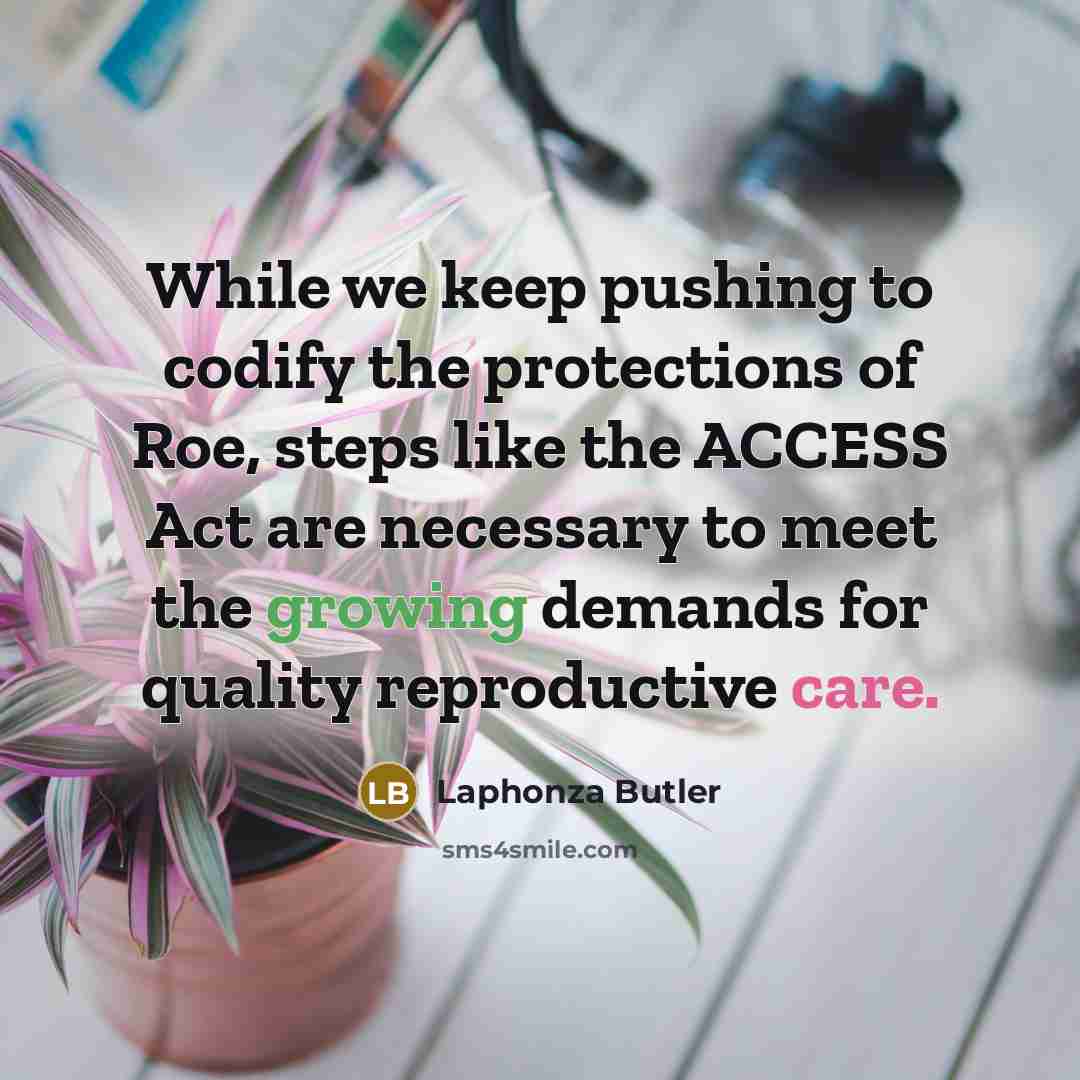 “While we keep pushing to codify the protections of Roe, steps like the ACCESS Act are necessary to meet the growing demands for quality reproductive care.” quote by Laphonza Butler
