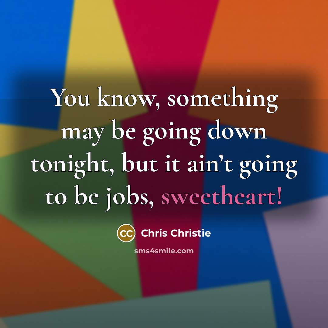 “You know, something may be going down tonight, but it ain’t going to be jobs, sweetheart!” quote by Chris Christie