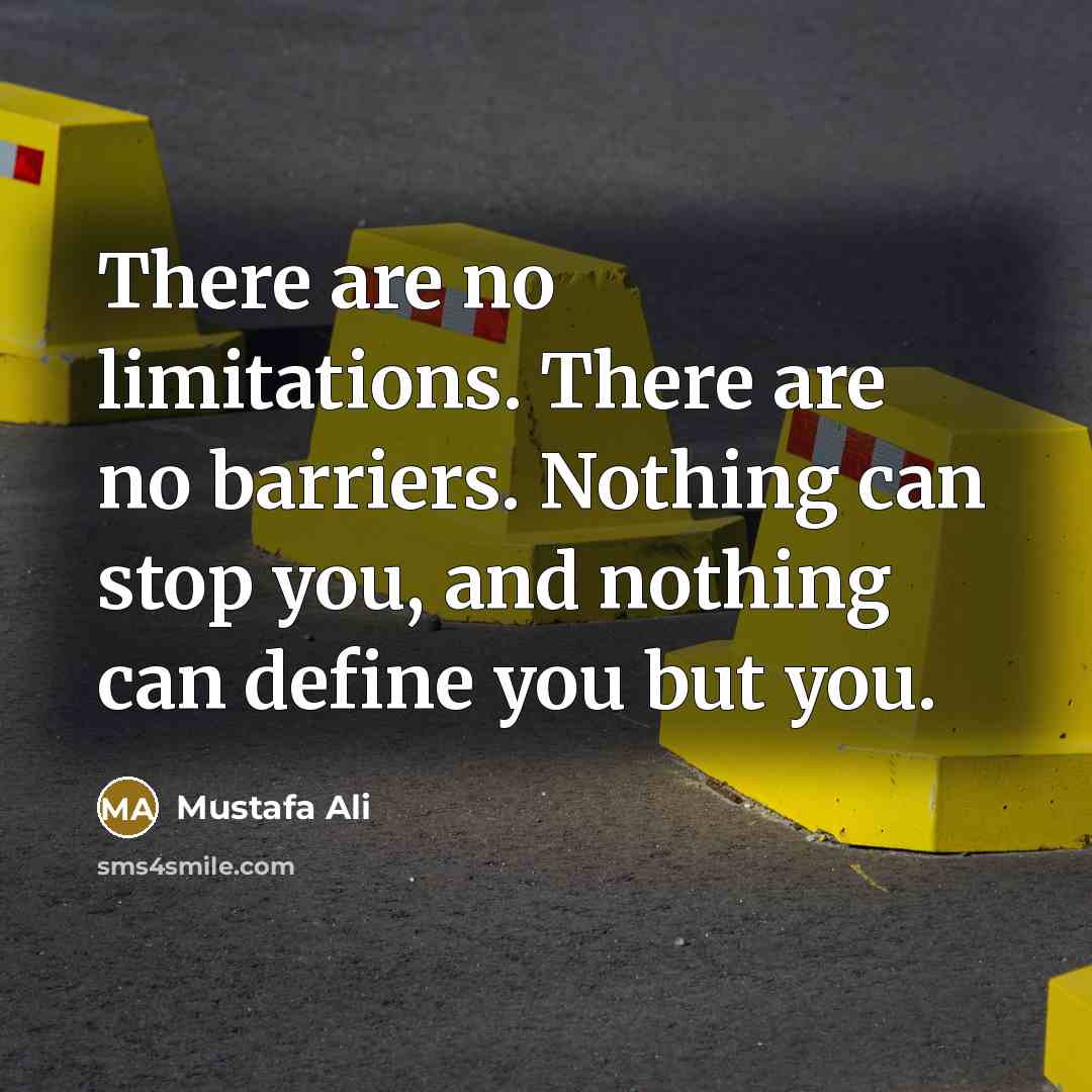 “There are no limitations. There are no barriers. Nothing can stop you, and nothing can define you but you.” quote by Mustafa Ali