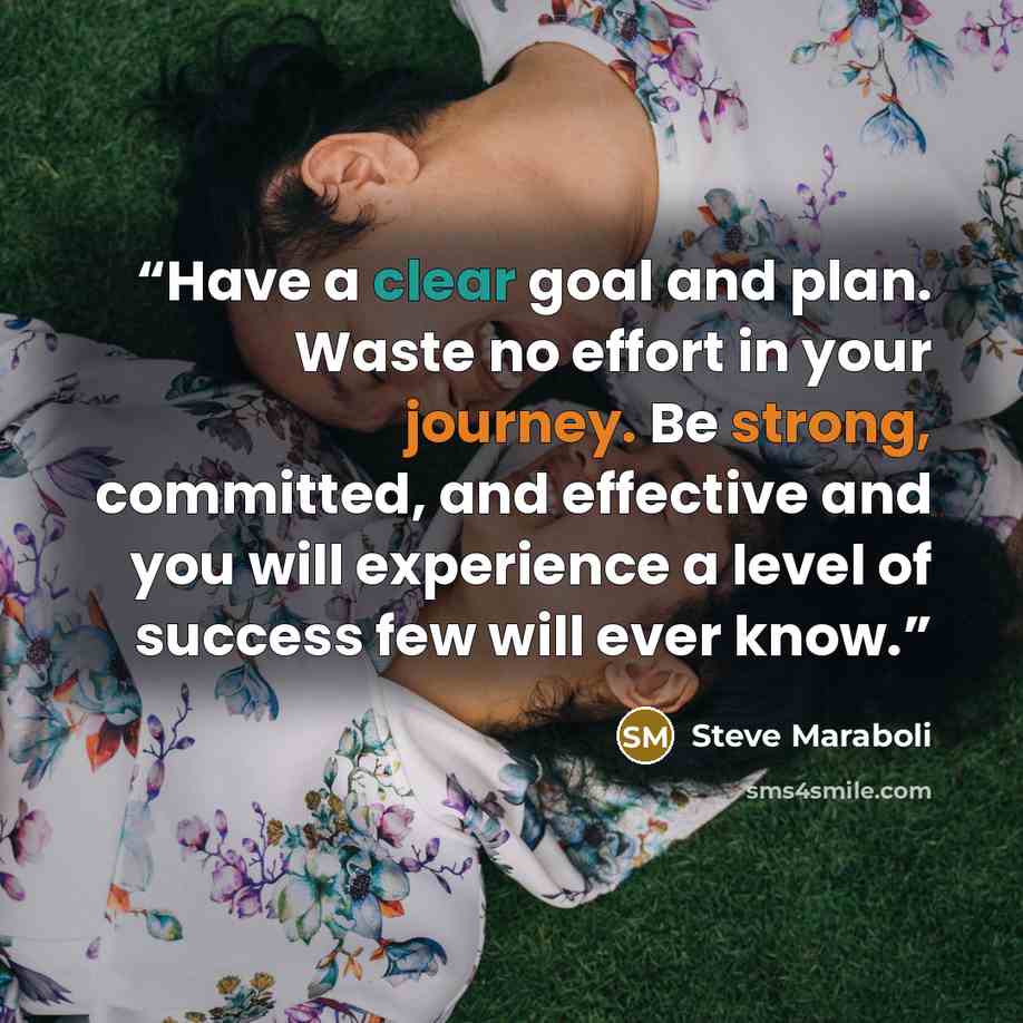 “Have a clear goal and plan. Waste no effort in your journey. Be strong, committed, and effective and you will experience a level of success few will ever know.” quote by Steve Maraboli