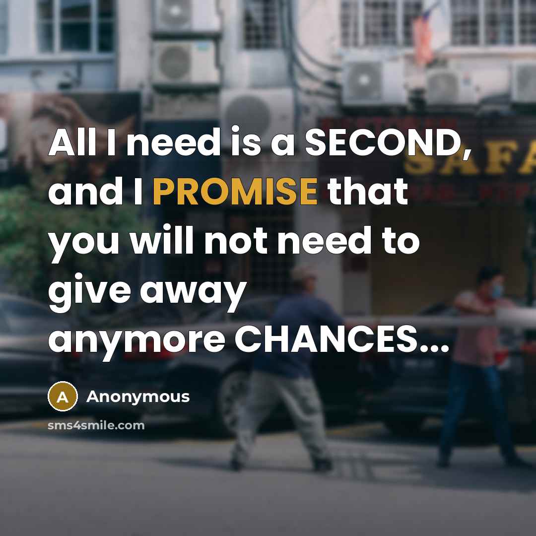 “All I need is a SECOND, and I PROMISE that you will not need to give away anymore CHANCES...” quote by Anonymous