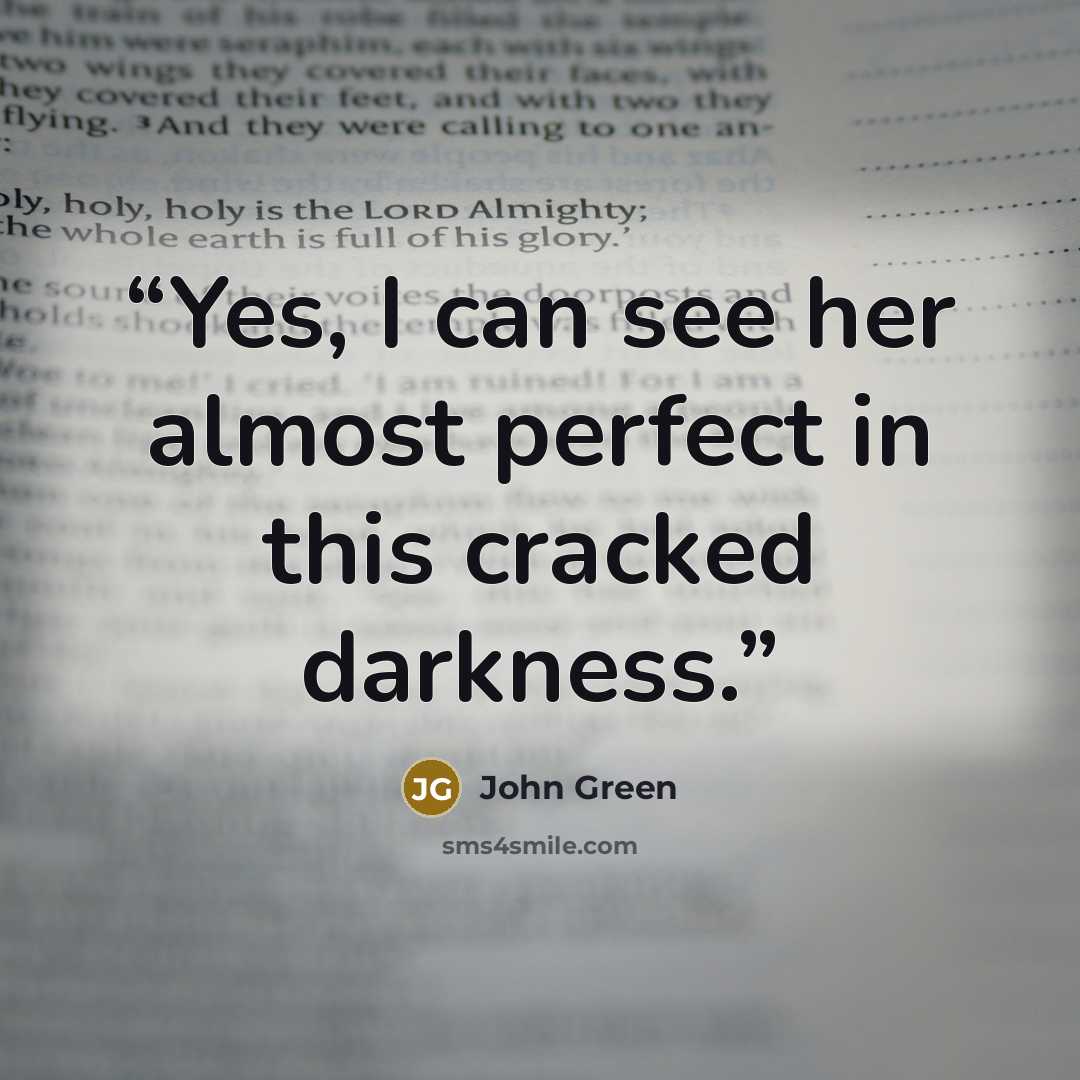 “Yes, I can see her almost perfect in this cracked darkness.” quote by John Green
