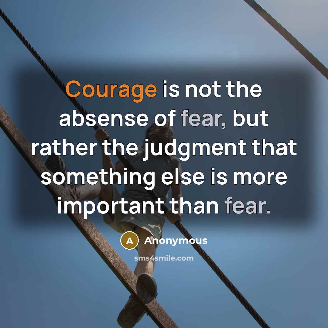 “Courage is not the absense of fear, but rather the judgment that something else is more important than fear.” quote by Anonymous