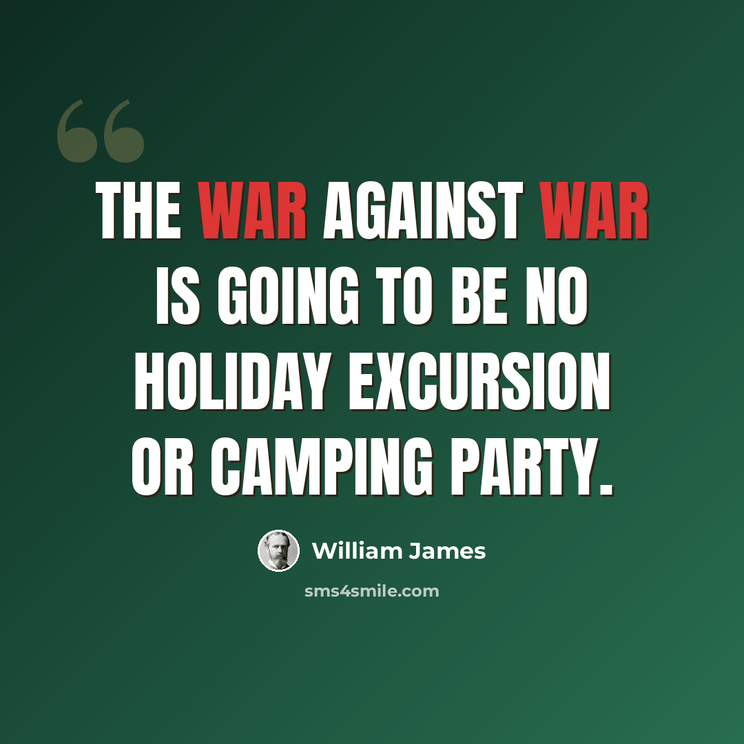 “The war against war is going to be no holiday excursion or camping party.” quote by William James