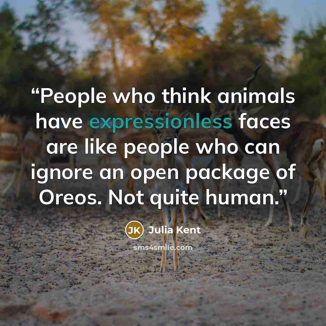 “People who think animals have expressionless faces are like people who can ignore an open package of Oreos. Not quite human.” quote by Julia Kent