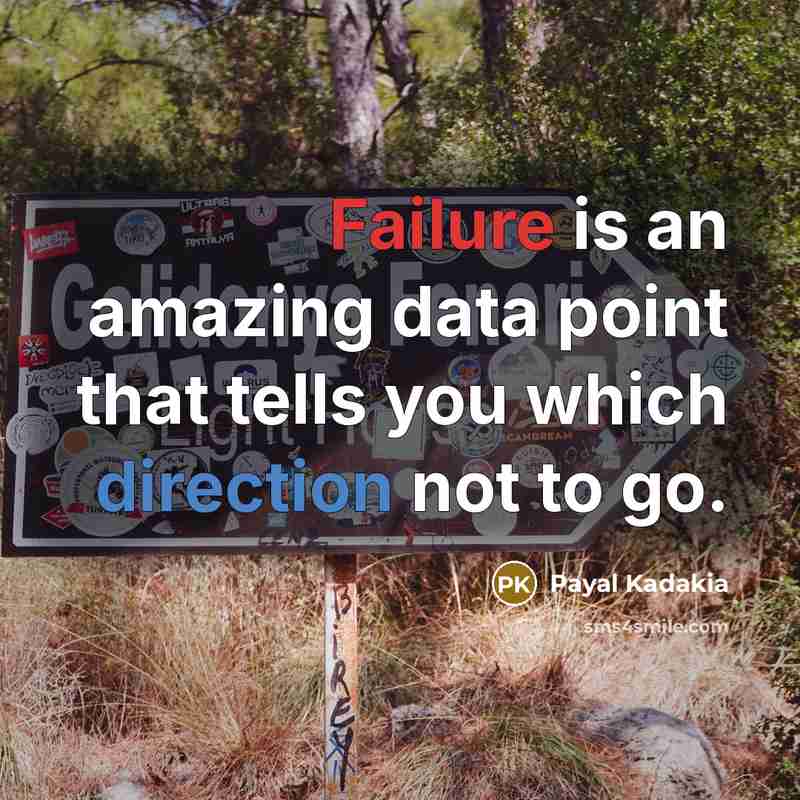 “Failure is an amazing data point that tells you which direction not to go.” quote by Payal Kadakia
