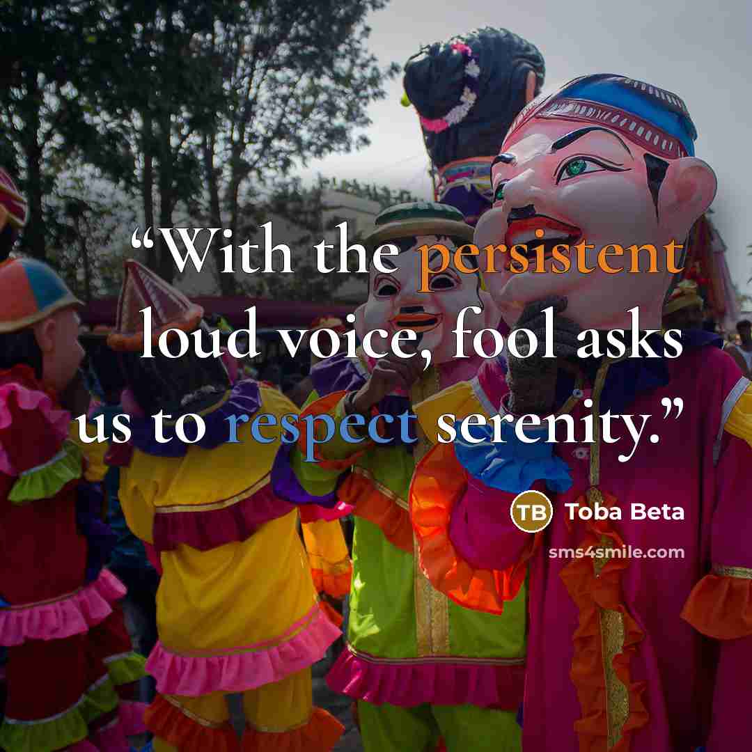 “With the persistent loud voice, fool asks us to respect serenity.” quote by Toba Beta