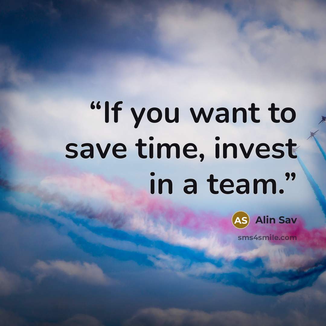 “If you want to save time, invest in a team.” quote by Alin Sav