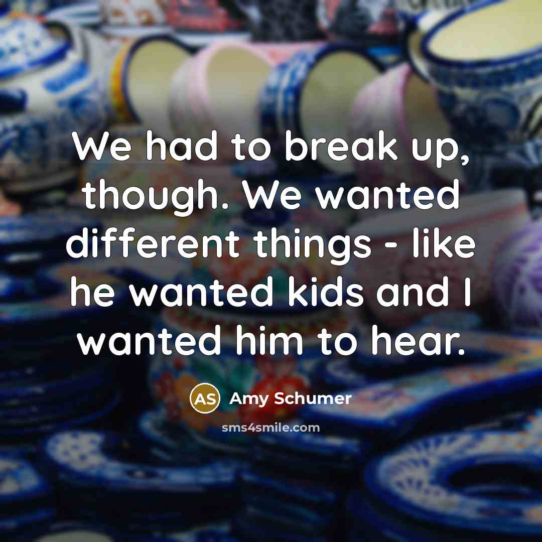 “We had to break up, though. We wanted different things - like he wanted kids and I wanted him to hear.” quote by Amy Schumer
