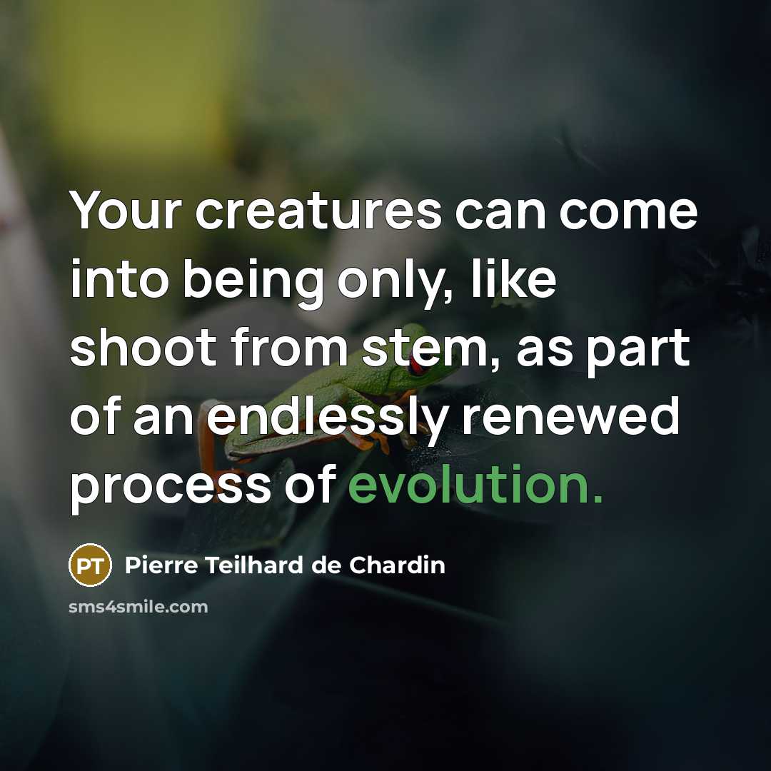 “Your creatures can come into being only, like shoot from stem, as part of an endlessly renewed process of evolution.” quote by Pierre Teilhard de Chardin