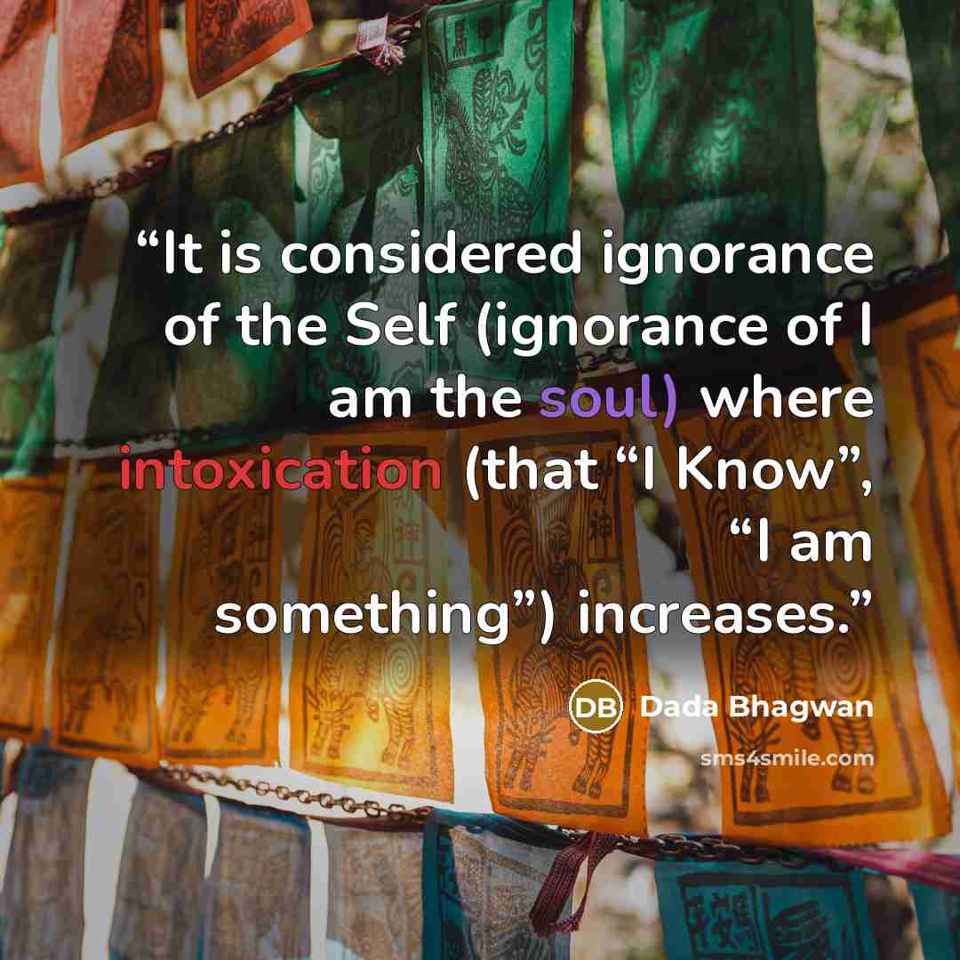 “It is considered ignorance of the Self (ignorance of I am the soul) where intoxication (that “I Know”, “I am something”) increases.” quote by Dada Bhagwan